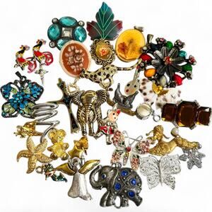 Mixed Jewelry Lot Pins Charms Brooches Pendants Vintage to Modern Mix